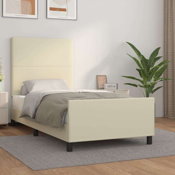 VidaXL krémszínű műbőr ágykeret fejtámlával 90x190 cm