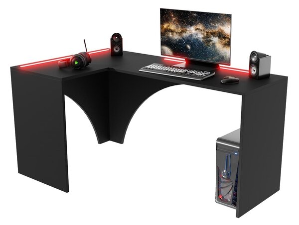 Sarok LED PC asztal Uhlominn (fekete)