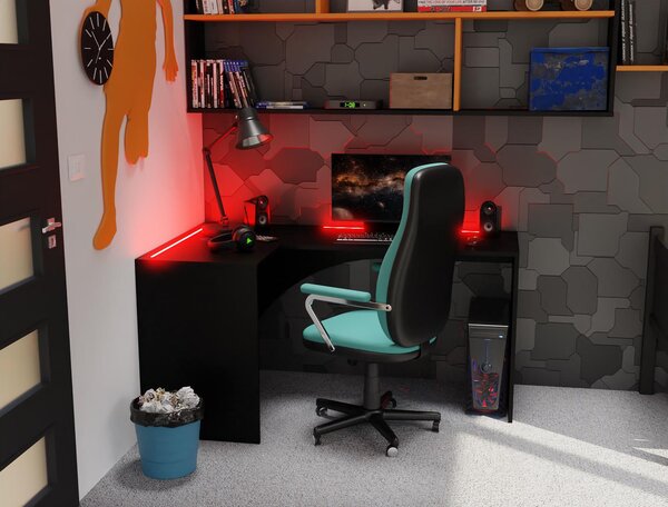 Sarok LED PC asztal Uhlominn (fekete)