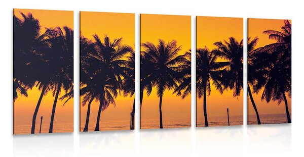 5-részes kép naplemente pálmák felett