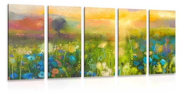 5-részes kép olajfestmény réti virágok