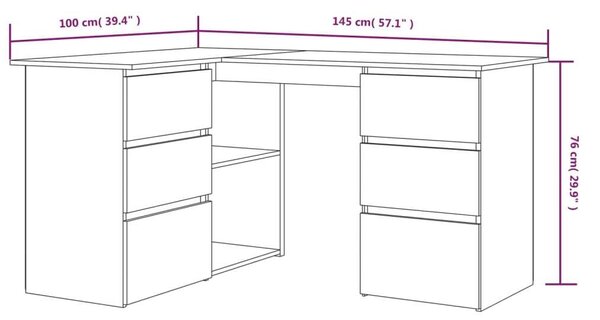 VidaXL Sarokíróasztal - Tömör Fa - Füstös Tölgy - 145x100x76 cm