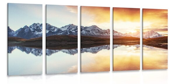 5-részes kép csodálatos naplemente hegyi tó felett