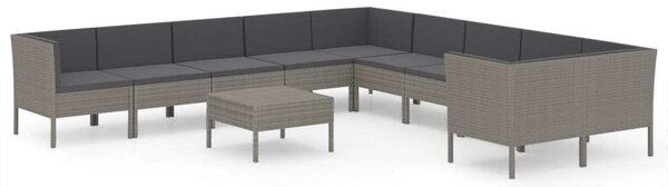 Polyrattan Kerti Ülőgarnitúra - 11 részes - Szürke