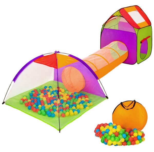 Tectake 401027 gyerek sátor szett összekötő alagúttal, 200 labdával - színes