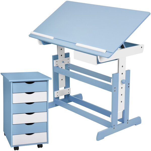 Tectake 401241 állítható magasságú íróasztal, görgethető iratszekrénnyel - kék