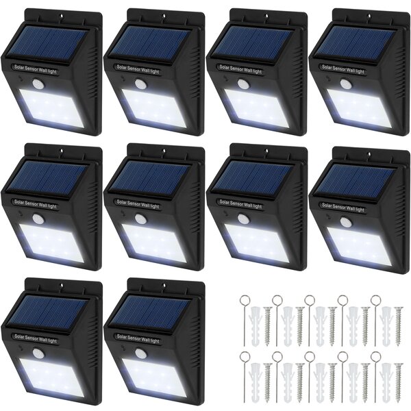 Tectake 401739 10 kültéri fali led lámpa beépített napelemes panel és mozgásérzékelő - fekete