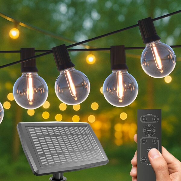 Calex Vista napelemes LED fényfüzér, hossza 20 méter, IP44, dimmelhető, Fekete, Műanyag