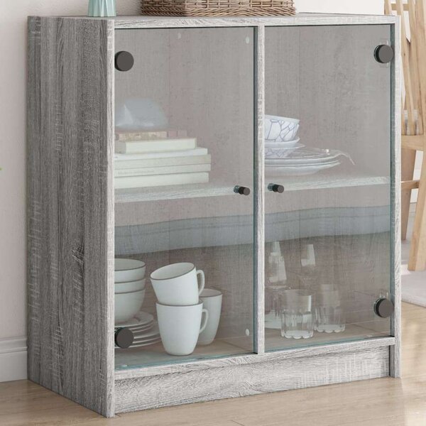 VidaXL szürke sonoma színű kisszekrény üvegajtókkal 68 x 37 x 75,5 cm