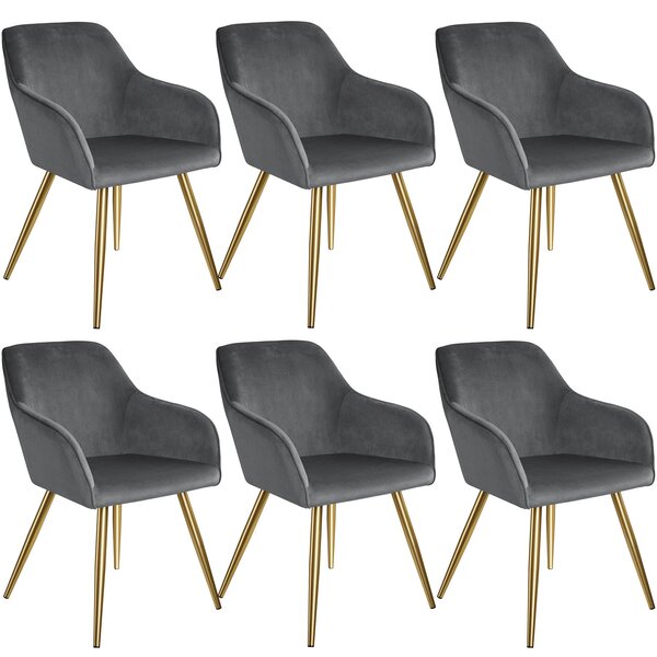 Tectake 404012 6 marilyn bársony kinézetű szék, arany színű - sötétszürke/arany
