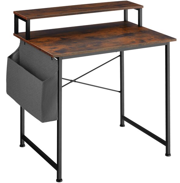 Tectake 404662 íróasztal polccal és szövet táskával - ipari sötét fa, 80 cm