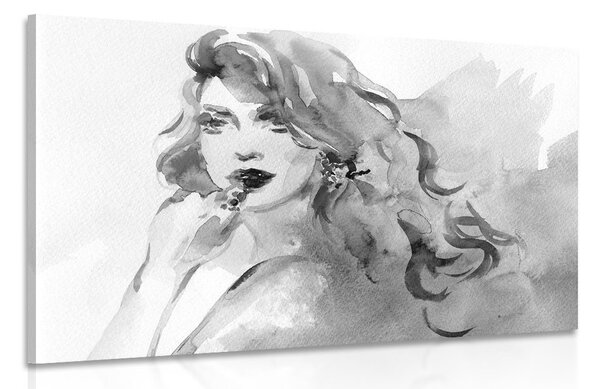 Kép akvarell női portré fekete fehérben