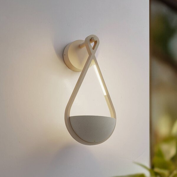 Lucande LED kültéri falilámpa Florka, beton, virágkosár, IP54, Krém / borostyánsárga, Beton, Modern