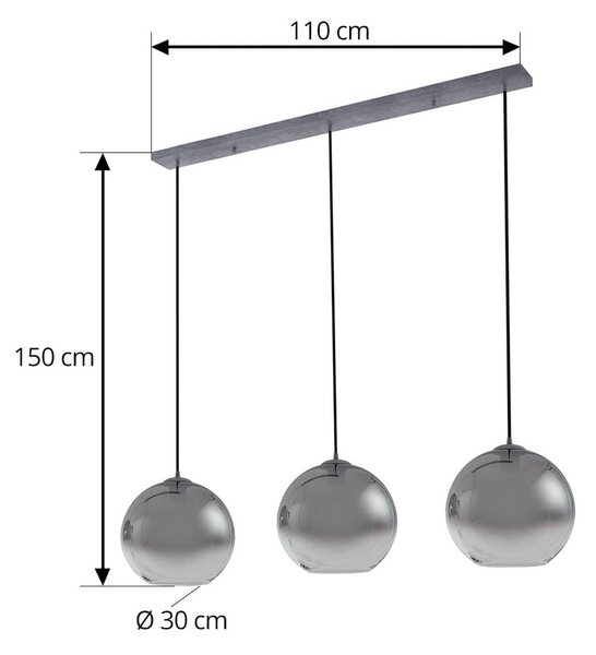 Lucande Brillar lógó világítás, füstszürke, üveg, 3 izzós, 128 cm, dimmelhető, Alu / szürke / cink, Nappali / Étkező, Üveg, Modern