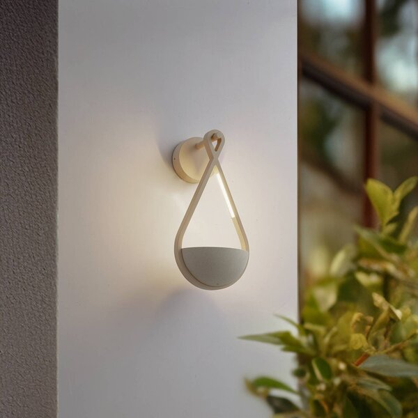 Lucande LED kültéri falilámpa Florka, beton, virágkosár, IP54, Krém / borostyánsárga, Beton, Modern