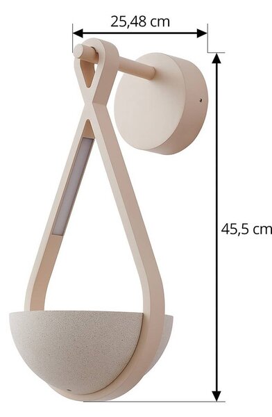 Lucande LED kültéri falilámpa Florka, beton, virágkosár, IP54, Krém / borostyánsárga, Beton, Modern