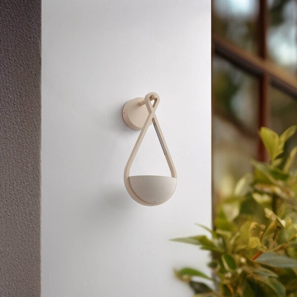 Lucande LED kültéri falilámpa Florka, beton, virágkosár, IP54, Krém / borostyánsárga, Beton, Modern