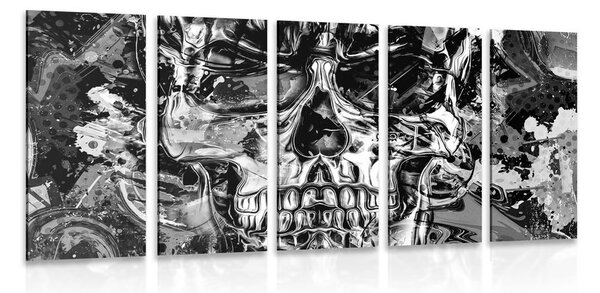 5-részes kép művészeti koponya fekete fehérben