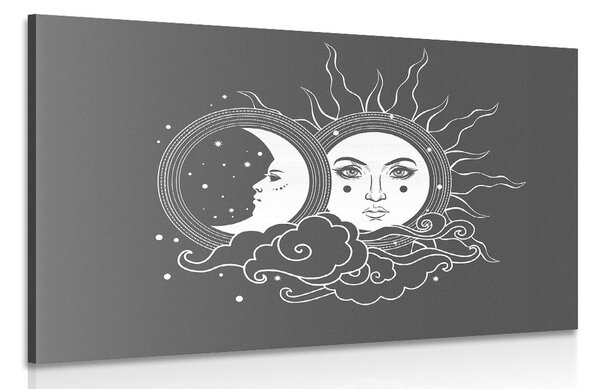 Kép a nap és a hold harmóniája fekete fehérben