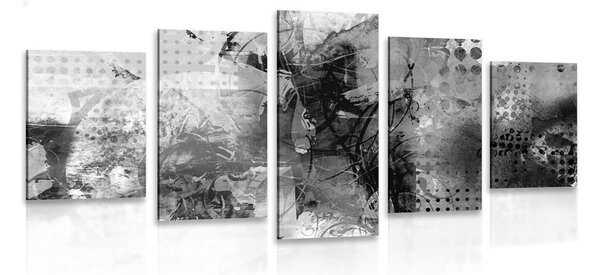 5-részes kép modern médiafestészet fekete fehérben - 100x50