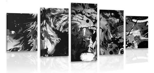 5-részes kép tigris fej fekete fehérben