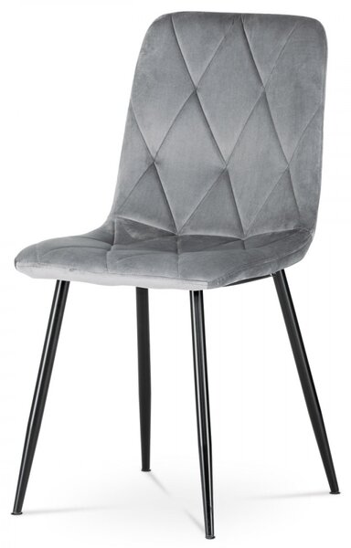 Jídelní židle, potah šedá matná sametová látka, kovová 4nohá podnož, černý lak