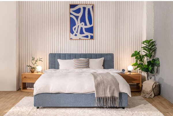 Kék kárpitozott ágyneműtartós franciaágy ágyráccsal 160x200 cm Myra Slim Line – Bonami Selection