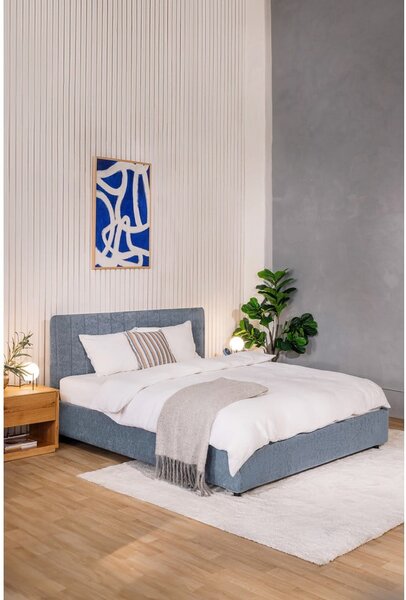 Kék kárpitozott ágyneműtartós franciaágy ágyráccsal 160x200 cm Myra Slim Line – Bonami Selection