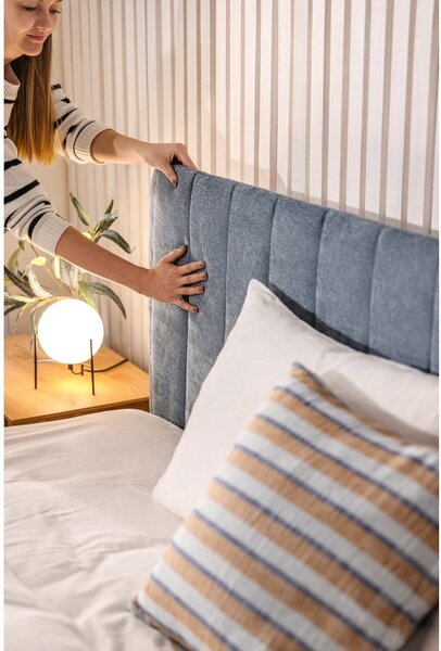 Kék kárpitozott ágyneműtartós franciaágy ágyráccsal 160x200 cm Myra Slim Line – Bonami Selection