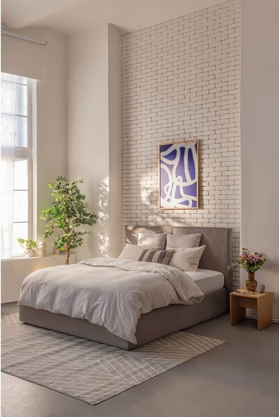 Szürkésbarna kárpitozott ágyneműtartós franciaágy ágyráccsal 160x200 cm Thessa Bold – Bonami Selection