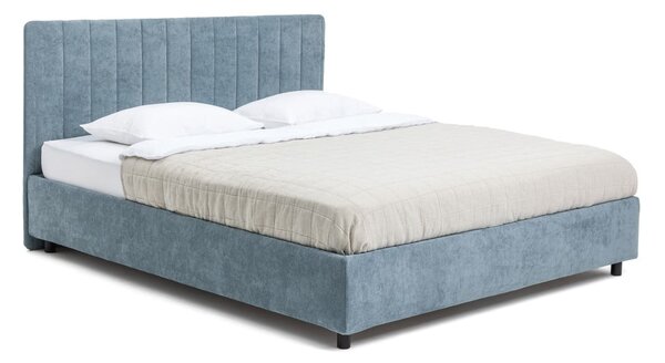 Kék kárpitozott ágyneműtartós franciaágy ágyráccsal 160x200 cm Myra Slim Line – Bonami Selection