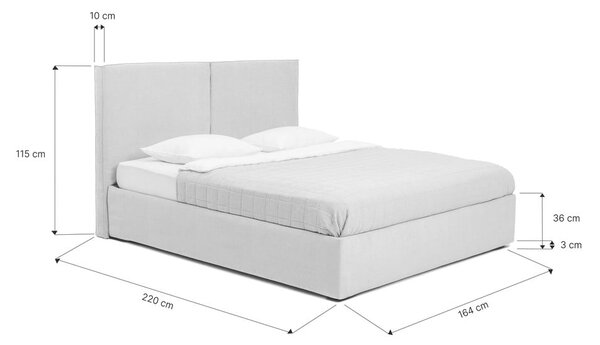 Szürke kárpitozott ágyneműtartós franciaágy ágyráccsal 160x200 cm Thessa Bold – Bonami Selection