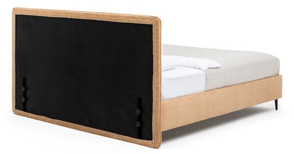 Mustársárga kárpitozott franciaágy ágyráccsal 160x200 cm Noira Slim – Bonami Selection
