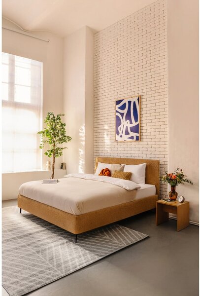Mustársárga kárpitozott franciaágy ágyráccsal 160x200 cm Noira Slim – Bonami Selection