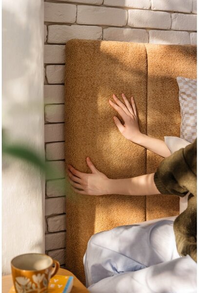 Mustársárga kárpitozott ágyneműtartós franciaágy ágyráccsal 160x200 cm Thessa Bold Line – Bonami Selection