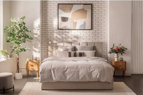 Bézs kárpitozott ágyneműtartós franciaágy ágyráccsal 180x200 cm Thessa Bold Line – Bonami Selection