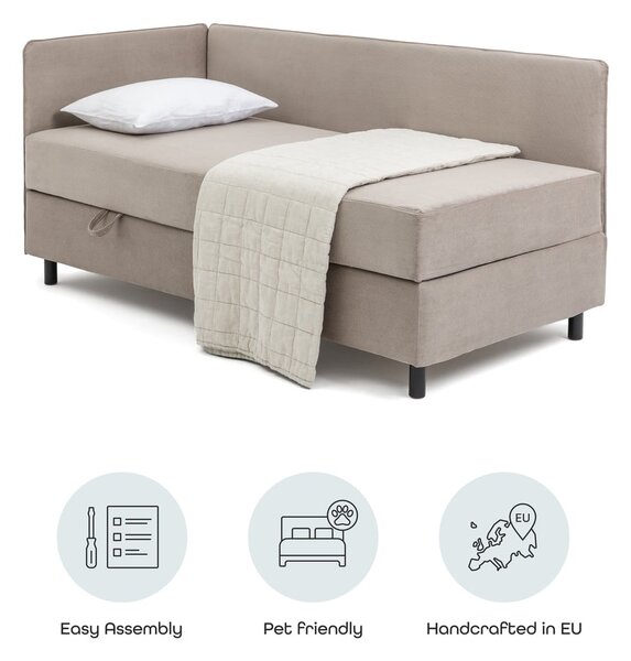 Szürkésbarna kárpitozott ágyneműtartós egyszemélyes ágy matraccal 90x200 cm Avela – Bonami Selection
