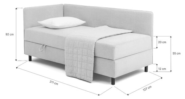Szürke kárpitozott ágyneműtartós egyszemélyes ágy matraccal 120x200 cm Avela – Bonami Selection