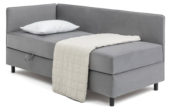 Szürke kárpitozott ágyneműtartós egyszemélyes ágy matraccal 120x200 cm Avela – Bonami Selection