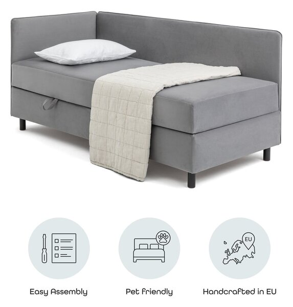 Szürke kárpitozott ágyneműtartós egyszemélyes ágy matraccal 120x200 cm Avela – Bonami Selection