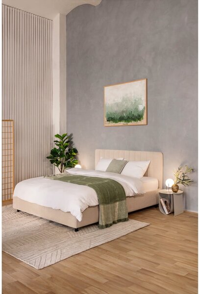 Bézs kárpitozott ágyneműtartós franciaágy ágyráccsal 160x200 cm Myra Slim Line – Bonami Selection