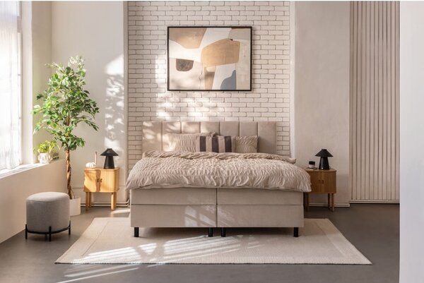 Bézs ágyneműtartós boxspring ágy 160x200 cm Elva Bold Line – Bonami Selection