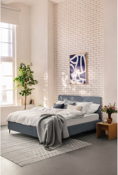 Kék kárpitozott franciaágy ágyráccsal 160x200 cm Noira Slim – Bonami Selection