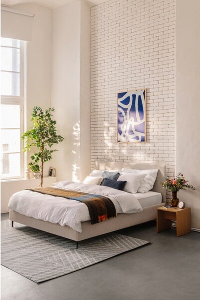 Bézs kárpitozott franciaágy ágyráccsal 160x200 cm Noira Slim – Bonami Selection