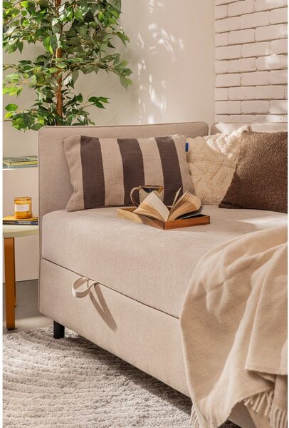 Bézs kárpitozott ágyneműtartós egyszemélyes ágy matraccal 90x200 cm Avela – Bonami Selection