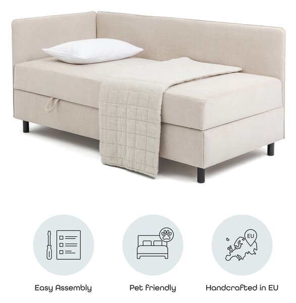 Bézs kárpitozott ágyneműtartós egyszemélyes ágy matraccal 90x200 cm Avela – Bonami Selection