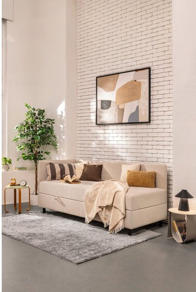 Bézs kárpitozott ágyneműtartós egyszemélyes ágy matraccal 90x200 cm Avela – Bonami Selection