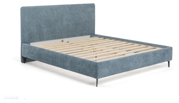 Kék kárpitozott franciaágy ágyráccsal 160x200 cm Noira Slim – Bonami Selection