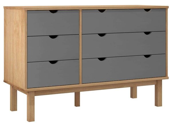 Barna-szürke tömör fenyőfa fiókos szekrény 113,5x39,5x73 cm