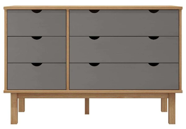 Barna-szürke tömör fenyőfa fiókos szekrény 113,5x39,5x73 cm